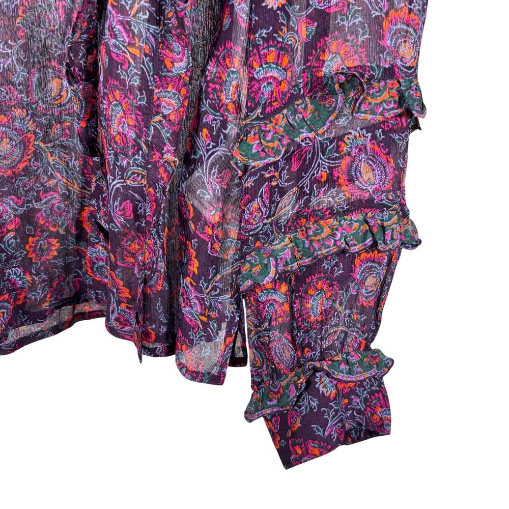 Cleobella x Revolve Fiorella Blouse Purple Paisley Floral Ruffle Long Sleeve L - Picture 10 of 15